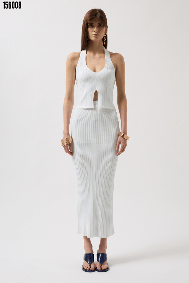 V Detay Dokulu Crop Bluz