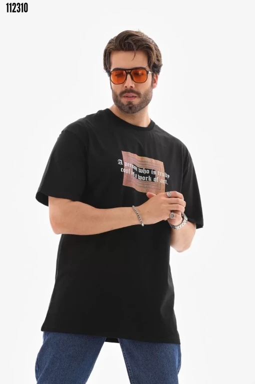 Unisex Bisiklet Yaka Baskılı Oversize T-Shirt 