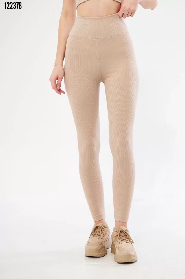 Yüksek Bel Fitilli Tayt - Bej