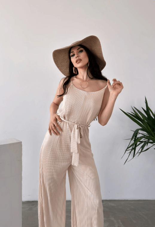 İp Askılı Kuşaklı Krinkle Tulum