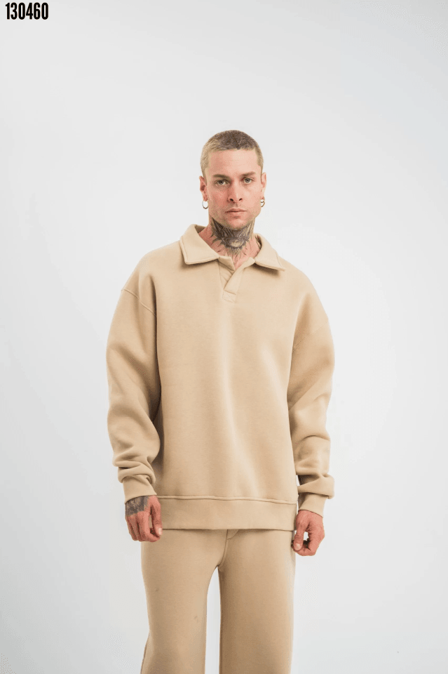 Unisex Double Oversize Patlı Yaka SweatShirt