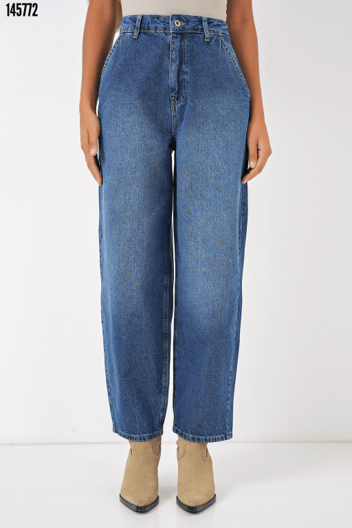 Yüksek Bel Baggy Kot Pantolon - Lacivert
