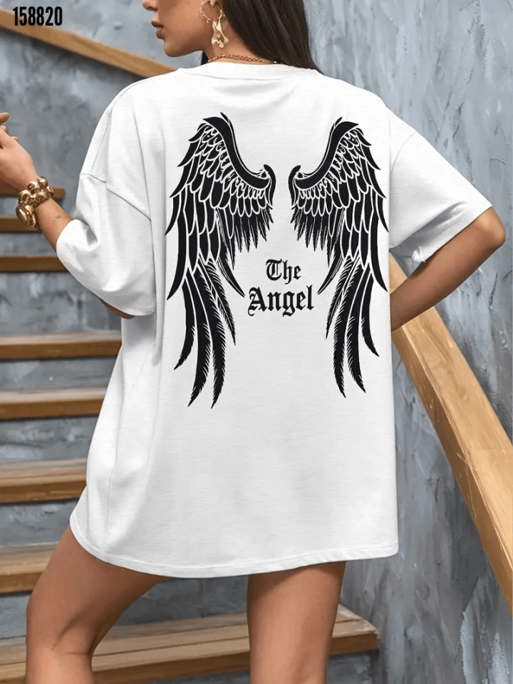 Baskılı Oversize Bisiklet Yaka Tshirt