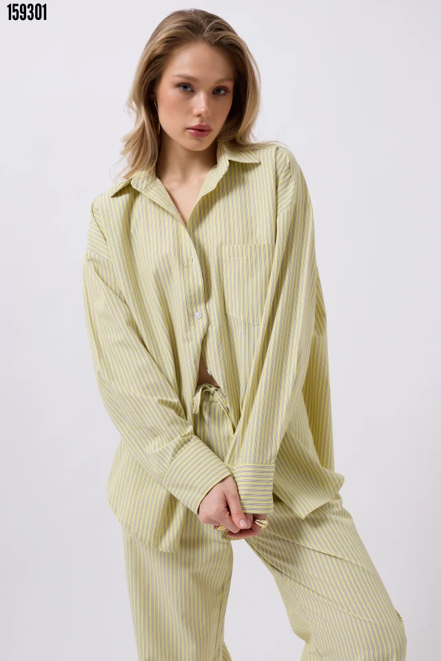 Çizgili Cep Detay Gömlek