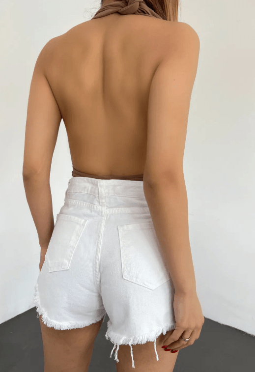 Yıkamalı Lazer Yırtıklı Mini Denim Şort