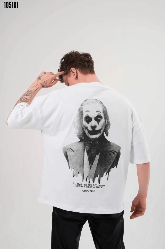 Erkek Bisiklet Yaka Baskılı Oversize T-Shirt