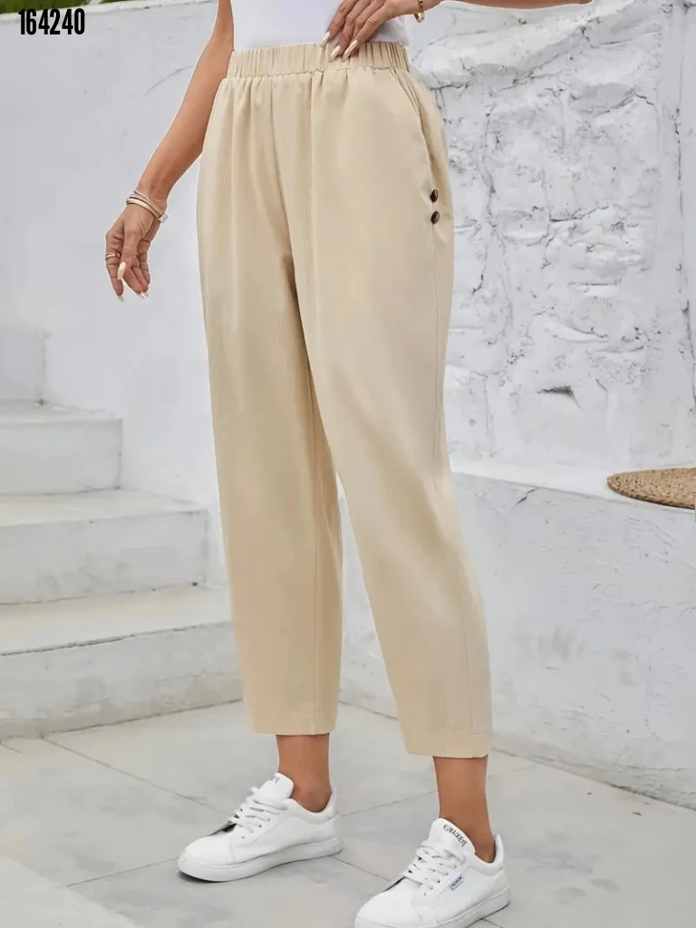 Kadın Yüksek Bel Yandan Cepli Krep Pantolon