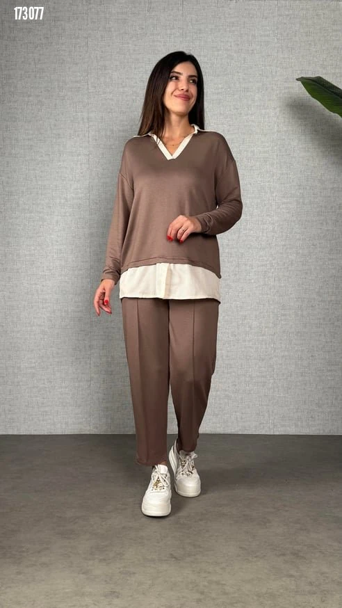 Polo Yaka Gömlek Detay İkili Takım