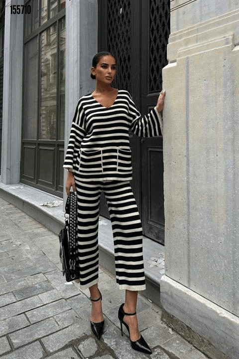 Candy Çizgili Straight Fit Pantolon Takım