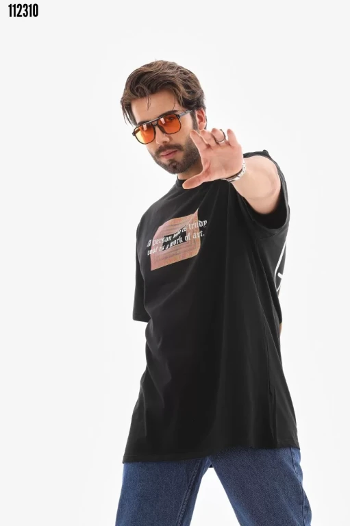 Unisex Bisiklet Yaka Baskılı Oversize T-Shirt 