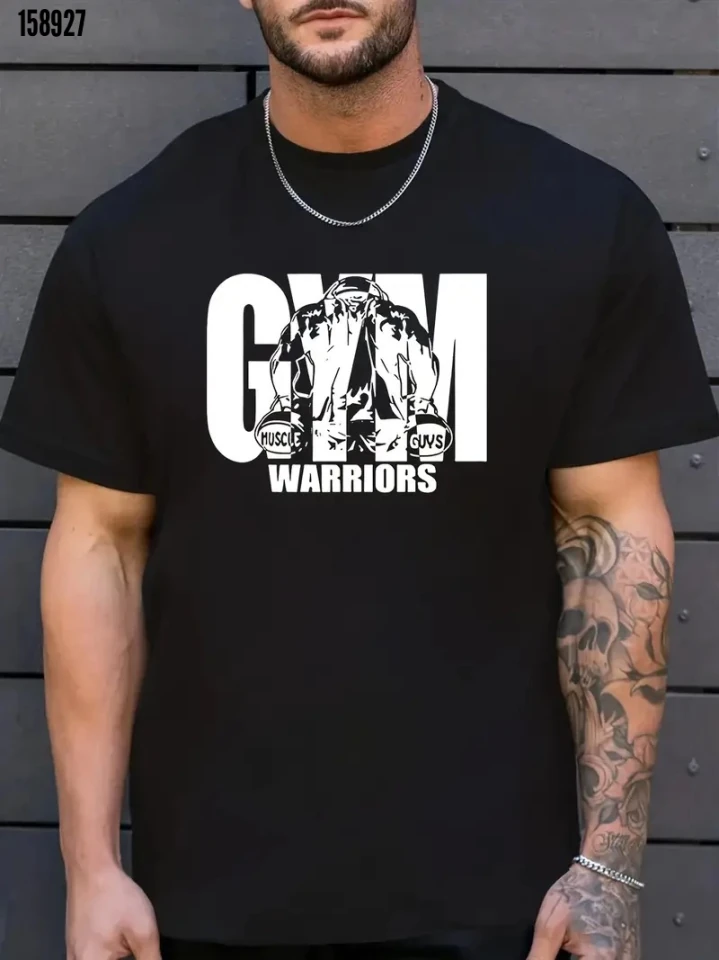 Erkek GYM Baskılı Oversize Bisiklet Yaka T-shirt - Siyah