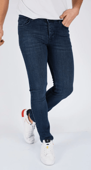 Erkek Mavi Düz Slim Fit Likralı Dar Paça Kot Pantolon