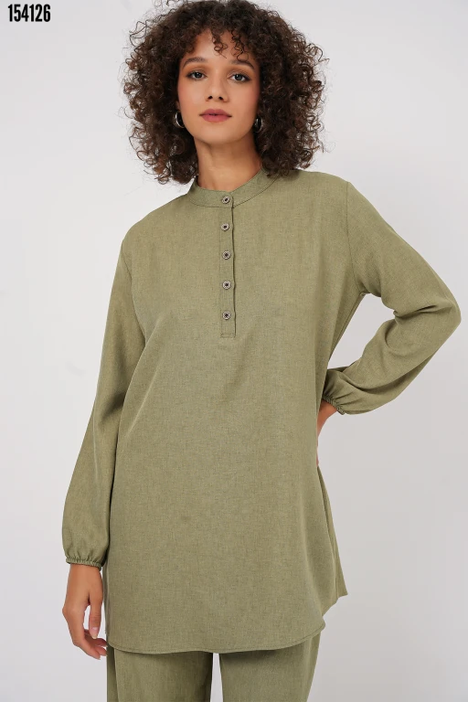 Keten Tunik Pantolon İkili Takım - Çağla