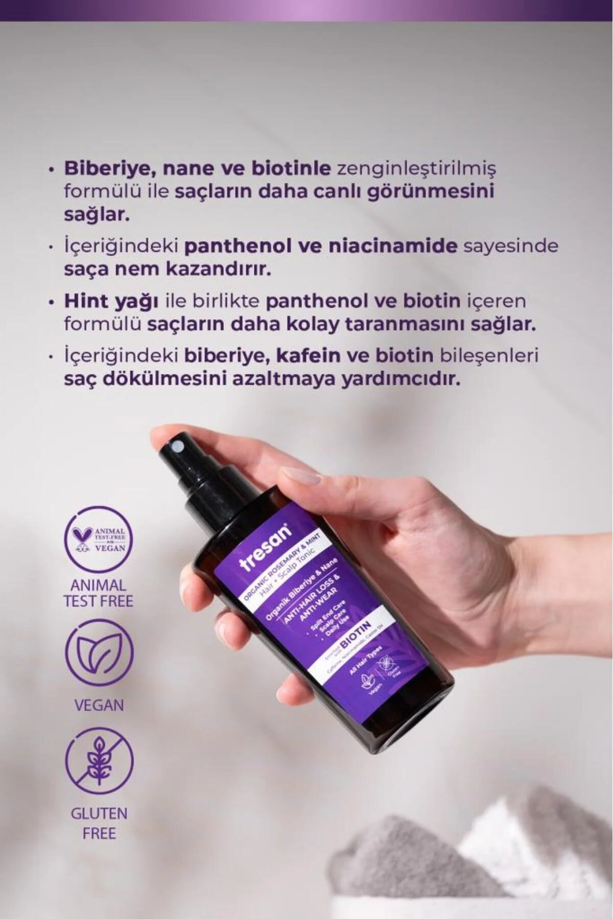 Tresan Organik Biberiye & Nane Dökülme ve Yıpranma Karşıtı Saç Toniği 125 ml