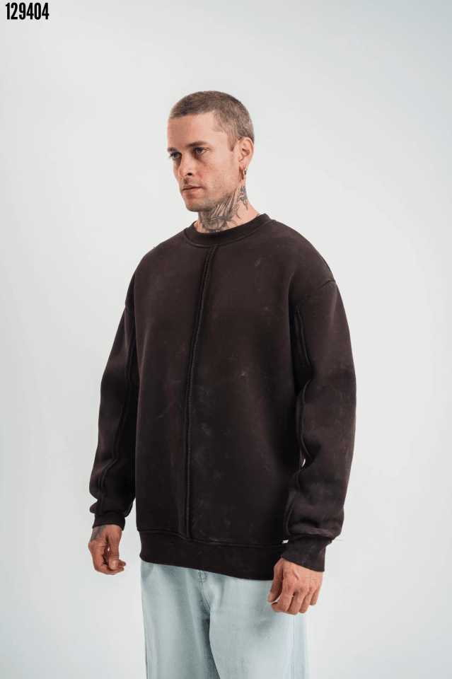 Premium Kalite Bisiklet Yaka SweatShirt - Kahverengi