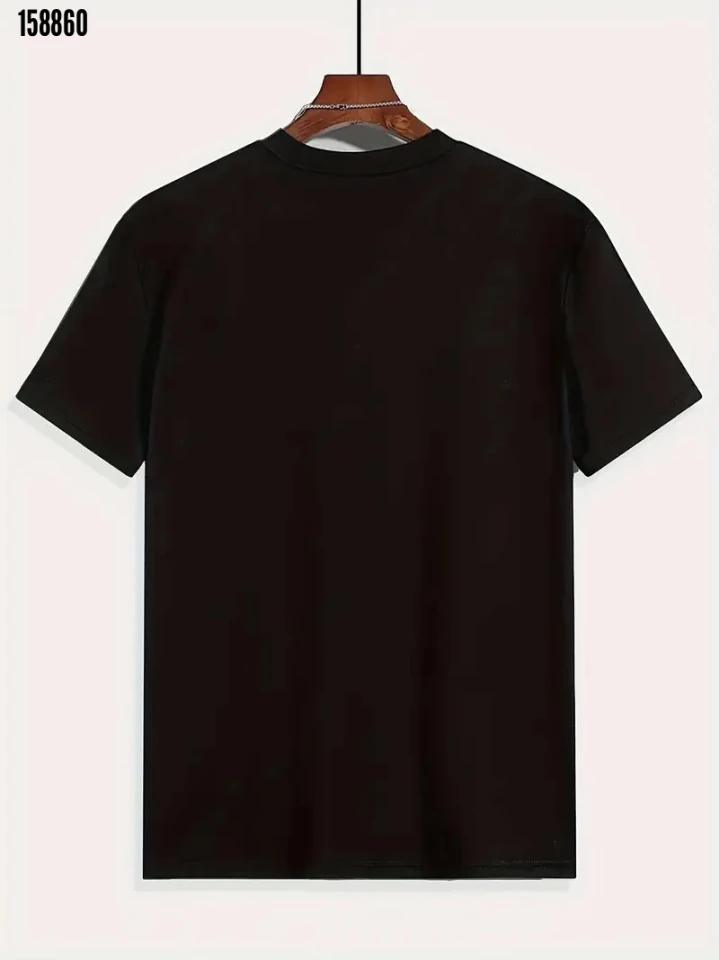 Baskılı Oversize Bisiklet Yaka T-shirt - Siyah