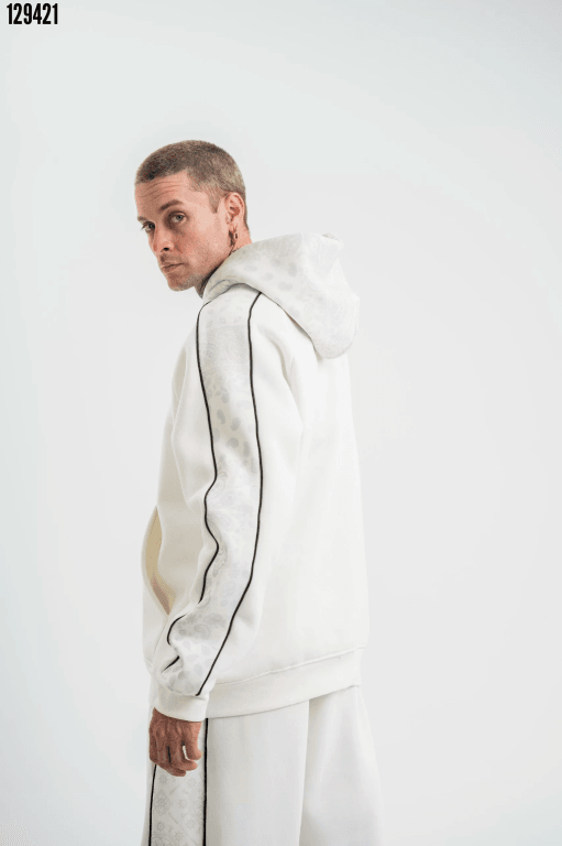Premium Kalite Kapşonlu Ara Biyeli SweatShirt - Beyaz
