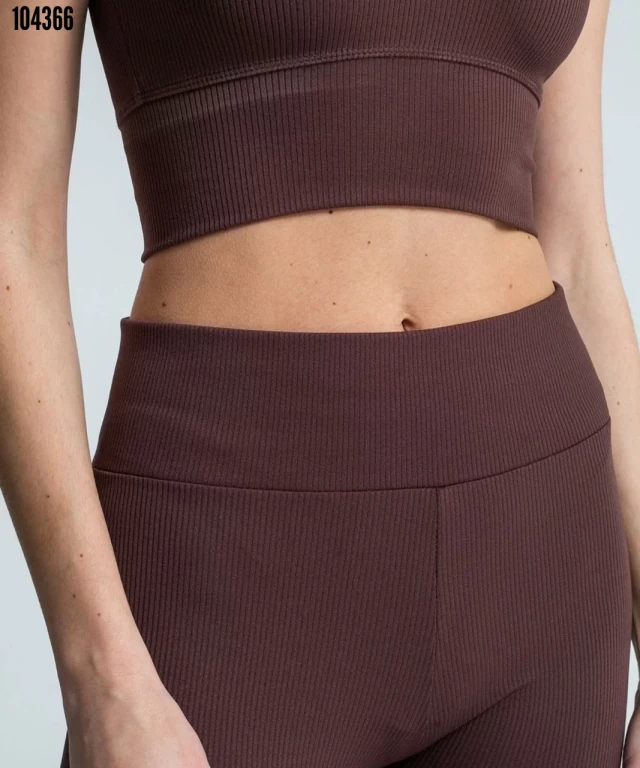 Yüksek Bel Fitilli Tayt - Kahverengi