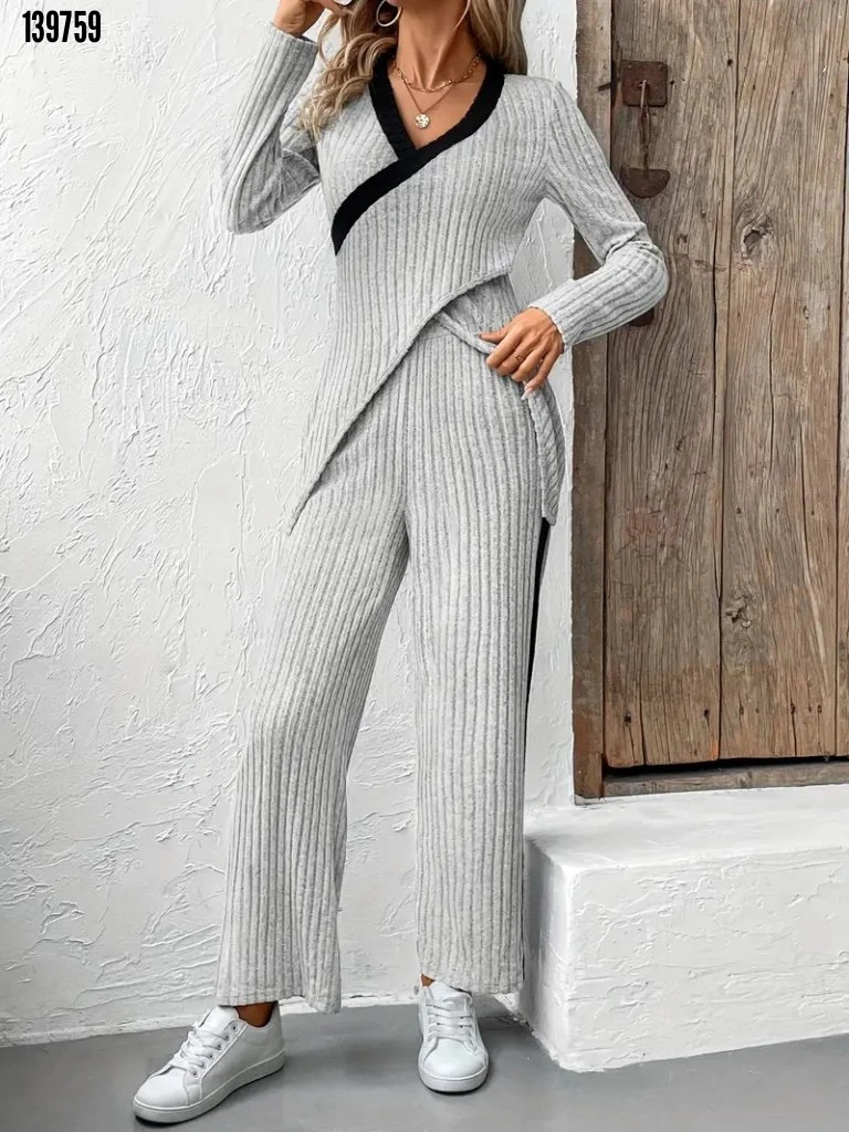 Kadın Çapraz Detaylı Bluz ve Pantolon İkili Takım