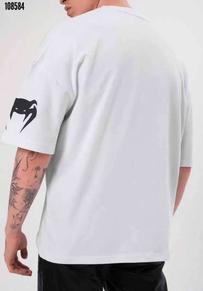 Erkek Bisiklet Yaka Baskılı Oversize T-Shirt