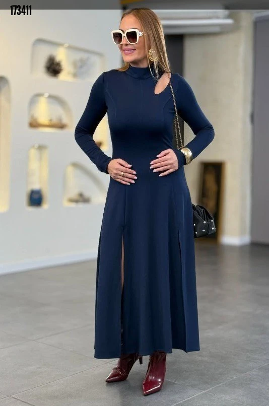 Kadın Yırtmaçlı Uzun Viskon İki İplik Maxi Elbise