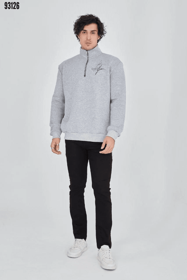 Erkek Yarım Fermuarlı Baskılı Sweat 