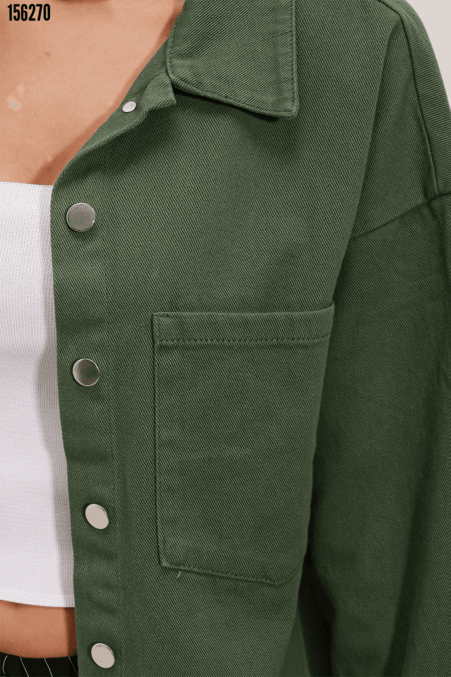 Oversize Gabardin Gömlek Ceket - Haki