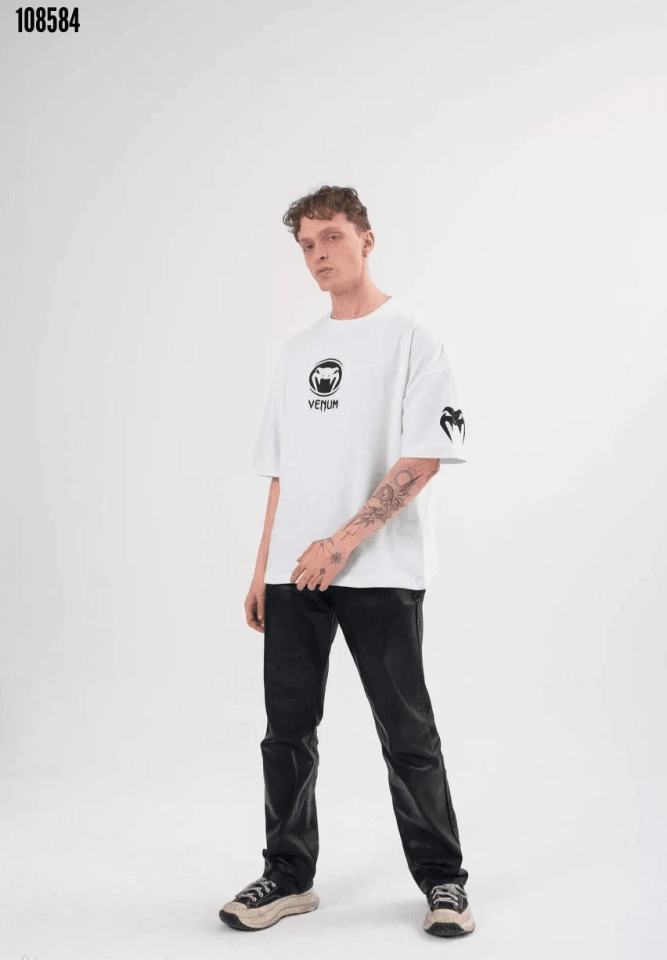 Erkek Bisiklet Yaka Baskılı Oversize T-Shirt