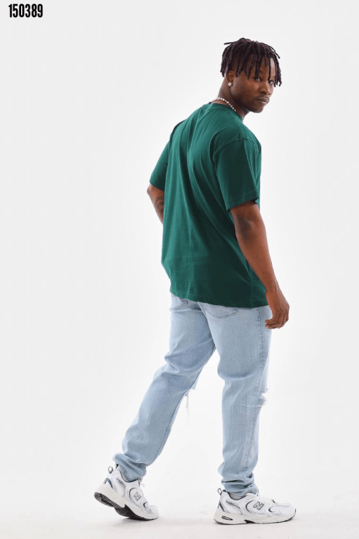 Erkek Oversize Düz Bisiklet Yaka T-Shirt