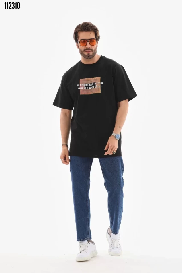 Unisex Bisiklet Yaka Baskılı Oversize T-Shirt 