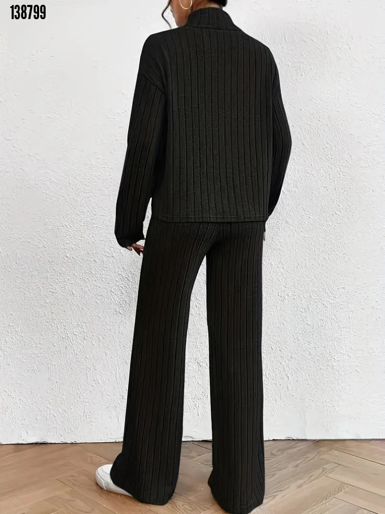 Kadın Balıkçı Yaka Şardonlu Bluz ve Pantolon İkili Takım