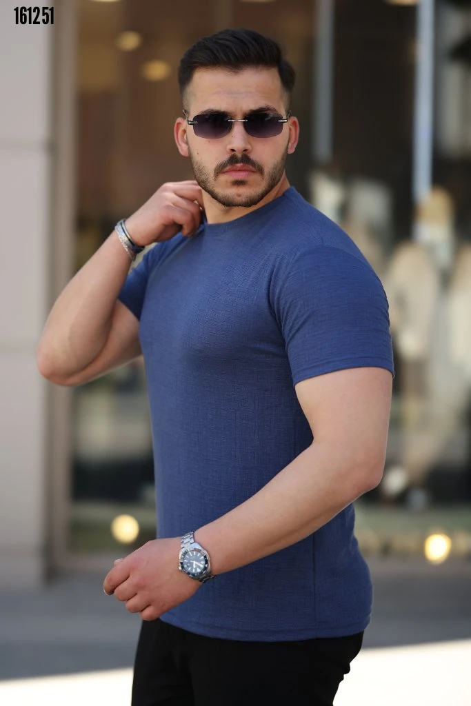 Erkek Ağaç Kabuğu Desenli Kısa Kollu T-shirt