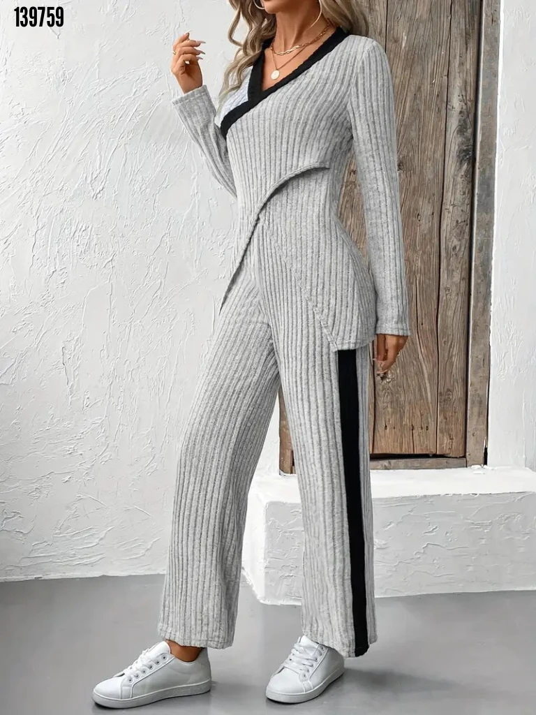 Kadın Çapraz Detaylı Bluz ve Pantolon İkili Takım