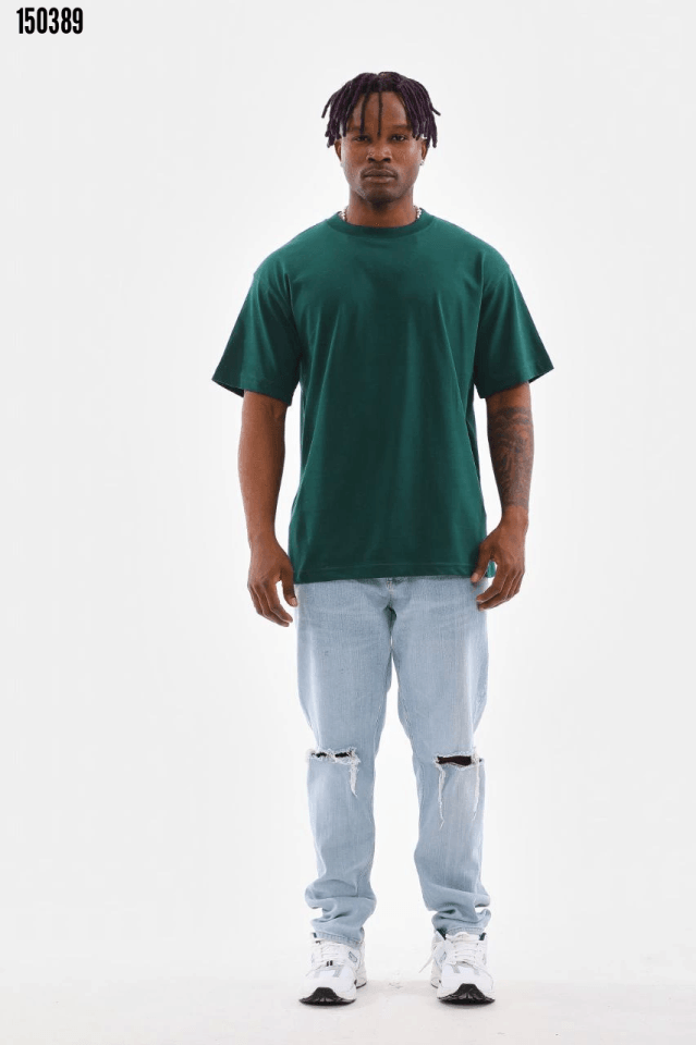 Erkek Oversize Düz Bisiklet Yaka T-Shirt