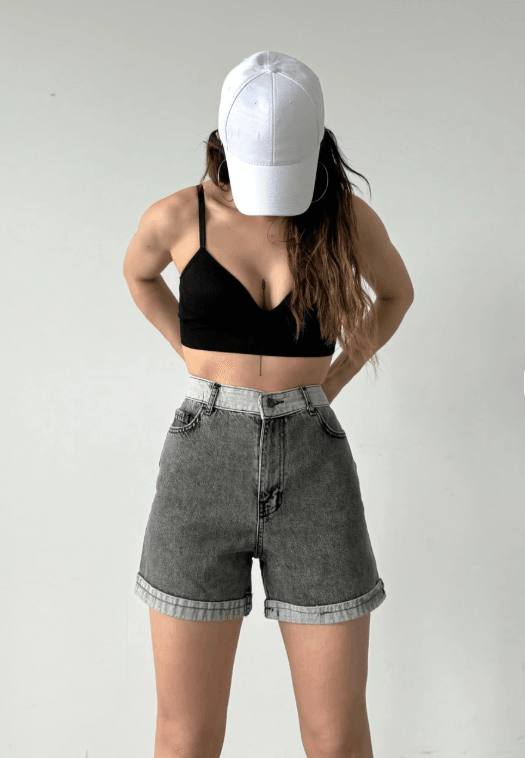 Duble Paça Yıkamalı Cepli Denim Şort