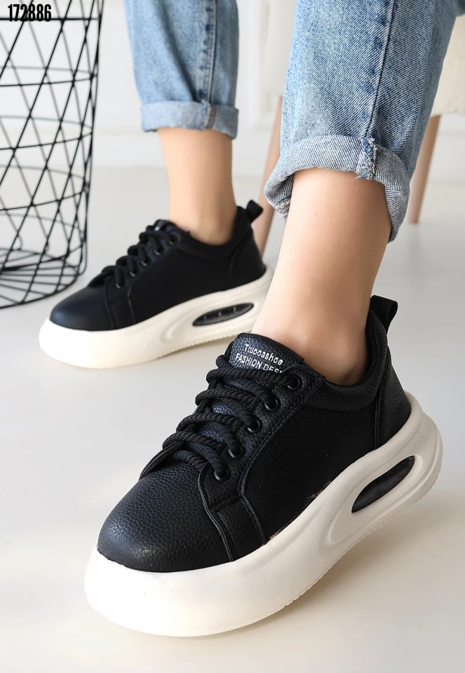 Chris Siyah Cilt Bağcıklı Spor Ayakkabı