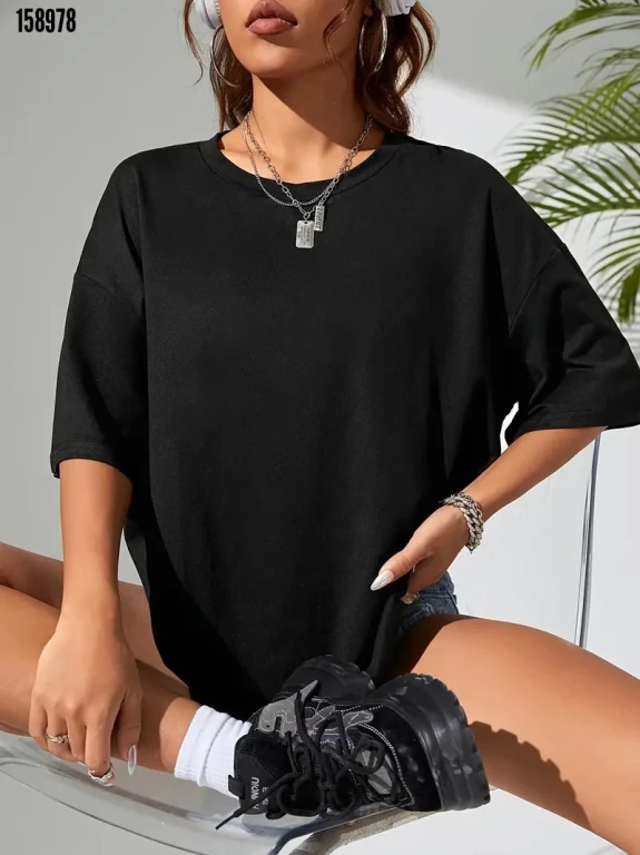 Baskılı Oversize Bisiklet Yaka Tshirt