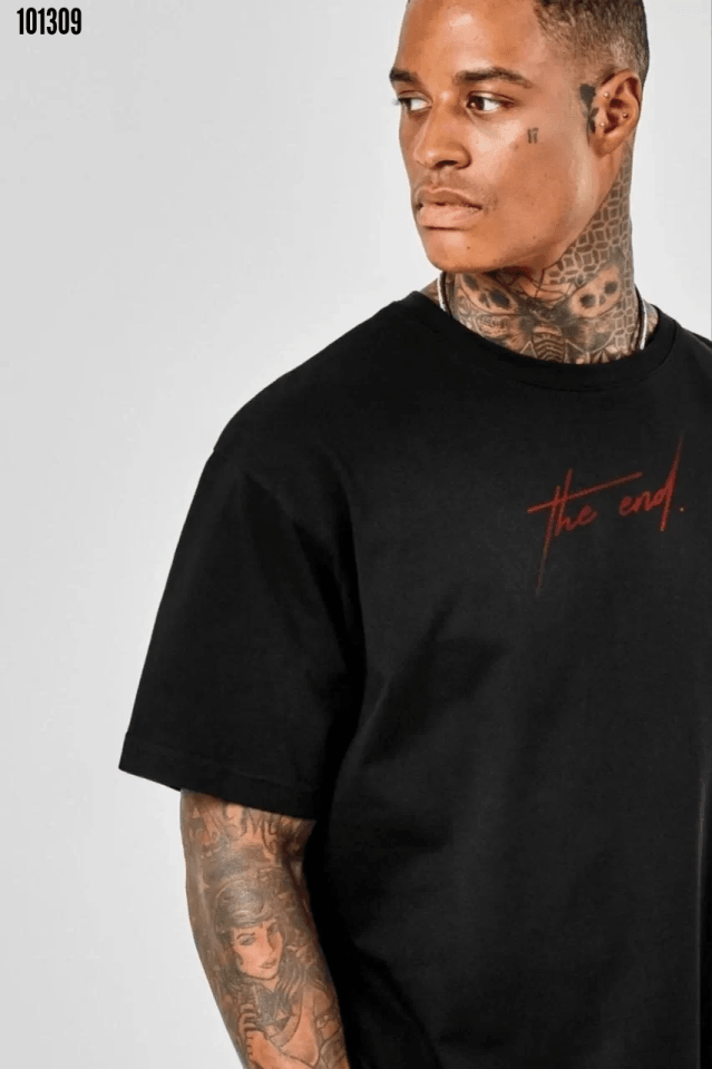 Unisex Baskılı Oversize T-Shirt - Siyah