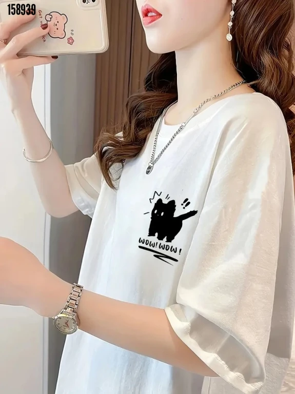 Baskılı Oversize Bisiklet Yaka Tshirt 