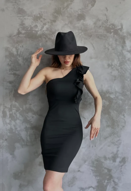 Tek Omuz Volan Detaylı Dalgıç Elbise