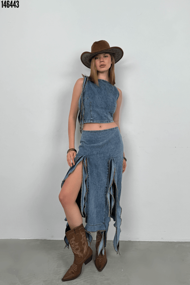 Fırfır Detay Denim Bluz