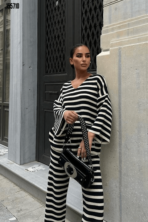 Candy Çizgili Straight Fit Pantolon Takım