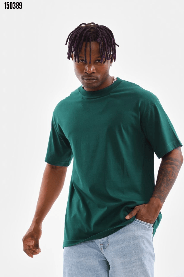 Erkek Oversize Düz Bisiklet Yaka T-Shirt