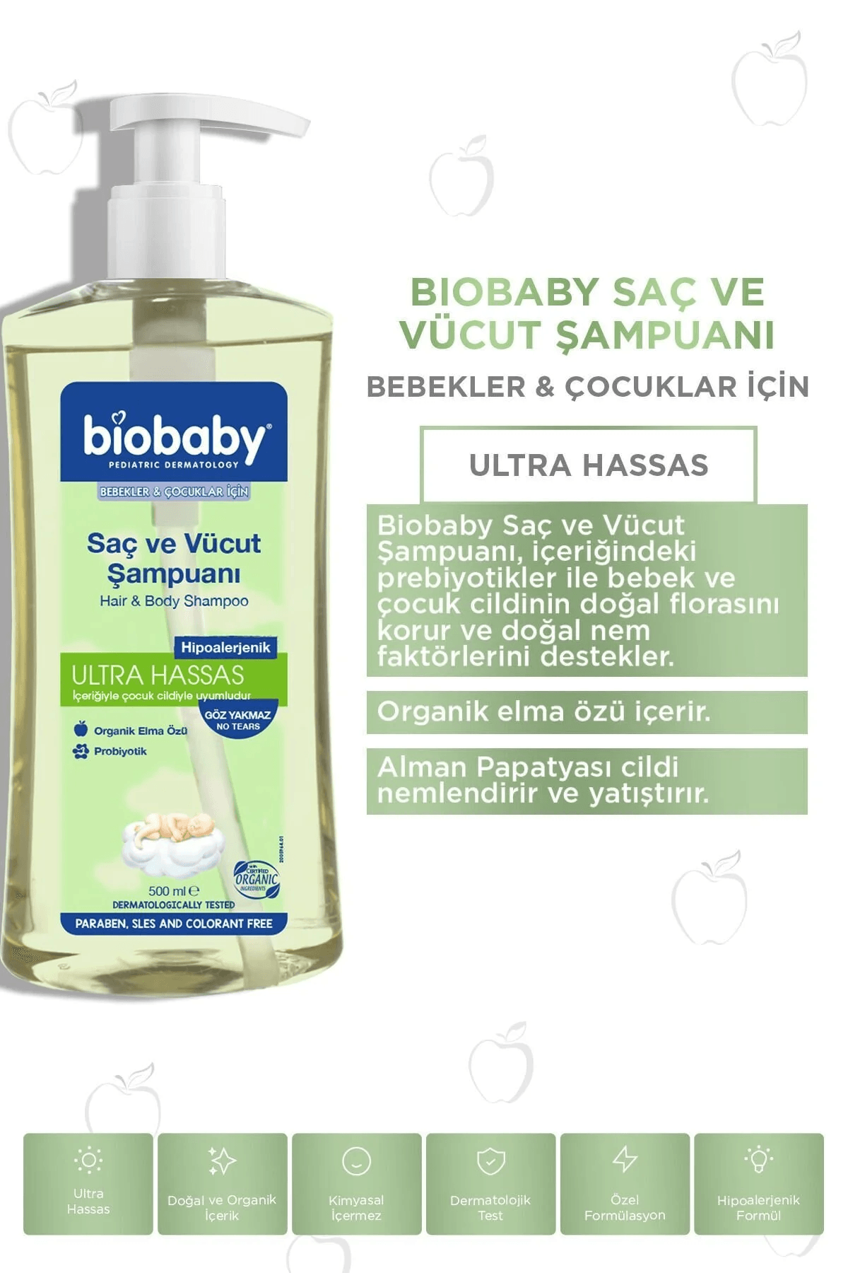 Biobaby Ultra Hassas Saç Ve Vücut Bebek Şampuanı 500 ml 3 Al 2 Öde-Organik Içerik