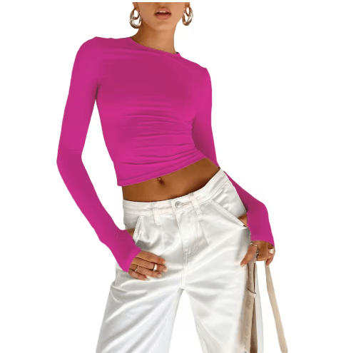 Kadın Uzun Kollu Crop Düz Renk Slim Fit 8 Renk