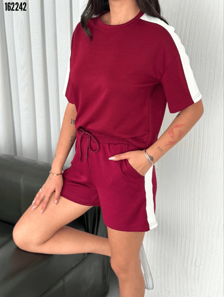 Osy Modal Bisiklet Yaka T-shirt Kısa Şort İkili Takım
