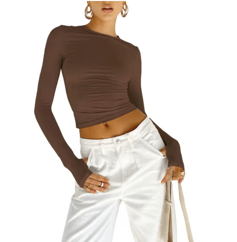 Kadın Uzun Kollu Crop Düz Renk Slim Fit 8 Renk