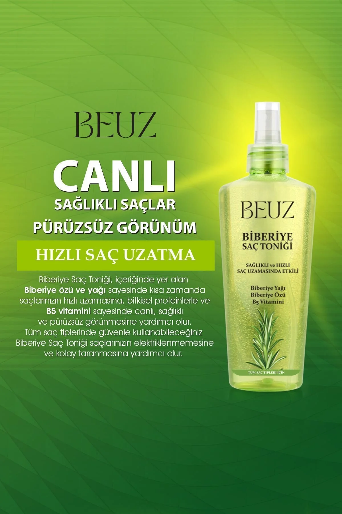Beuz Biberiye Saç Toniği 200 ml Hızlı Ve Sağlıklı Saç Uzatma Etkili