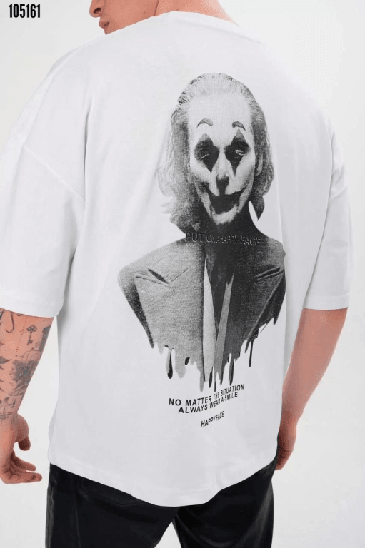 Erkek Bisiklet Yaka Baskılı Oversize T-Shirt