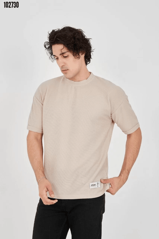 Erkek Waffle Kumaş Rahat Kol T-Shirt